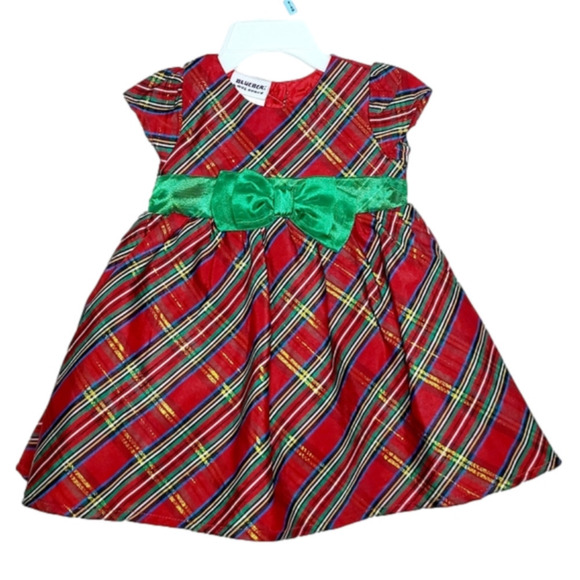 Nwt B Blueberi Blvd Red Green Bow Christmas Plaid Dress Infant Sz 6/9 Mo… - Picture 1 of 5